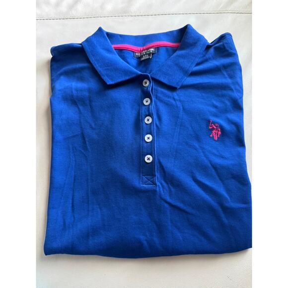 US Polo Assn. Blue Polo Shirt XXL Pink Logo NWT - Picture 1 of 5